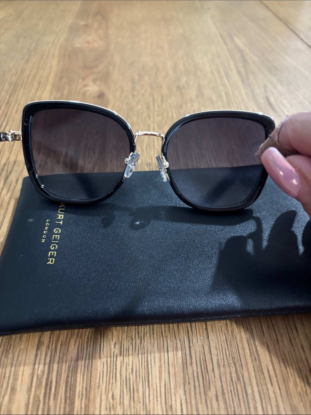 Kurt Geiger Black Cat-Eye Sunglasses with Gold Accents - Picture 3 of 6